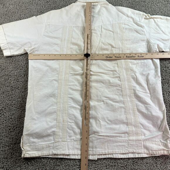 VINTAGE Guayabera Mens Extra Large Ivory Cream Embroidered Cuban Button Up * - Picture 11 of 14